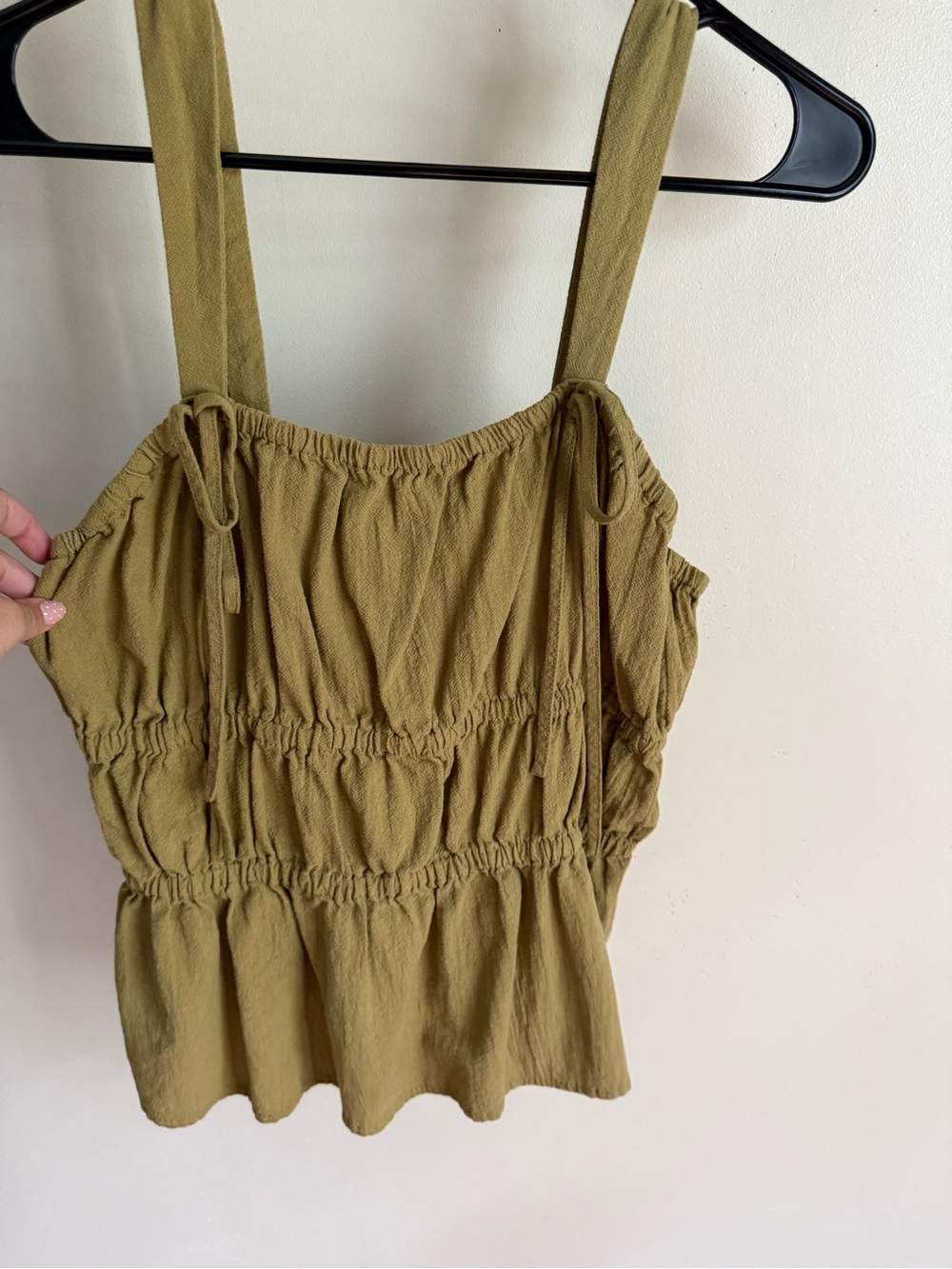 Universal Thread Olive Smocked Square-Neck Tank
